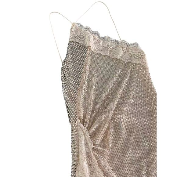 Self-Portrait Champagne Rhinestone Lace Trim Maxi Dress US 4 - Picture 10 of 10